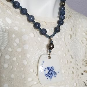 Blue Coral,Crystal Necklace Ceramic Fish Pendant